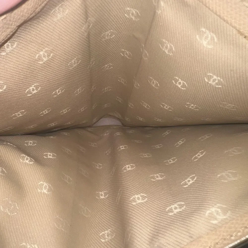 Chanel Biege Caviar Leather CC Logo Long Wallet